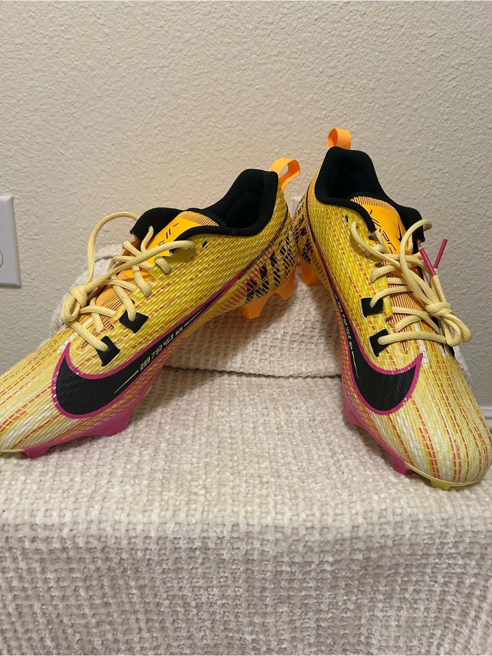 Nike Yellow and Black Athletic Sneakers with Pink Swoosh